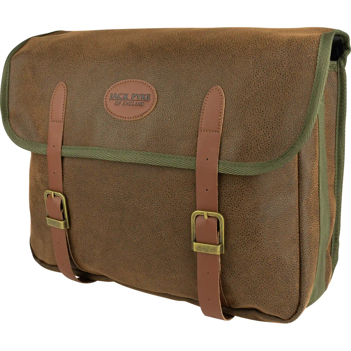 Jack Pyke Doutex Dog Bag - Brown front angle with buckle straps