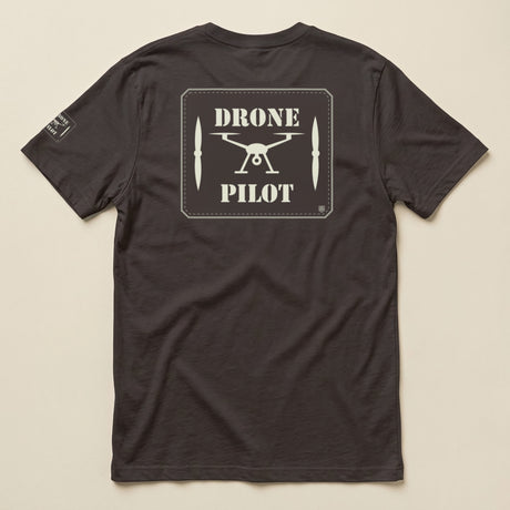 Drone Pilot Double Sided T-Shirt in Brown, laid flat, back view