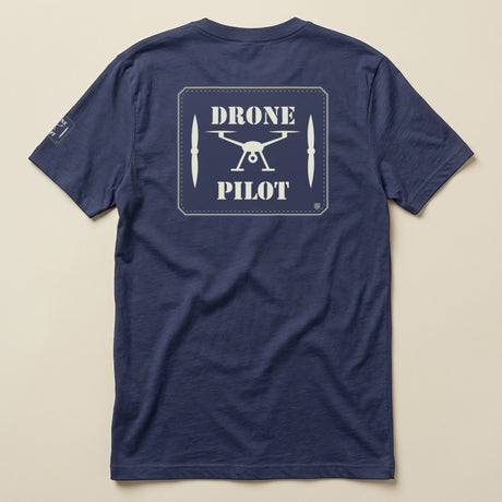 Drone Pilot Double Sided T-Shirt in Navy, laid flat, back view