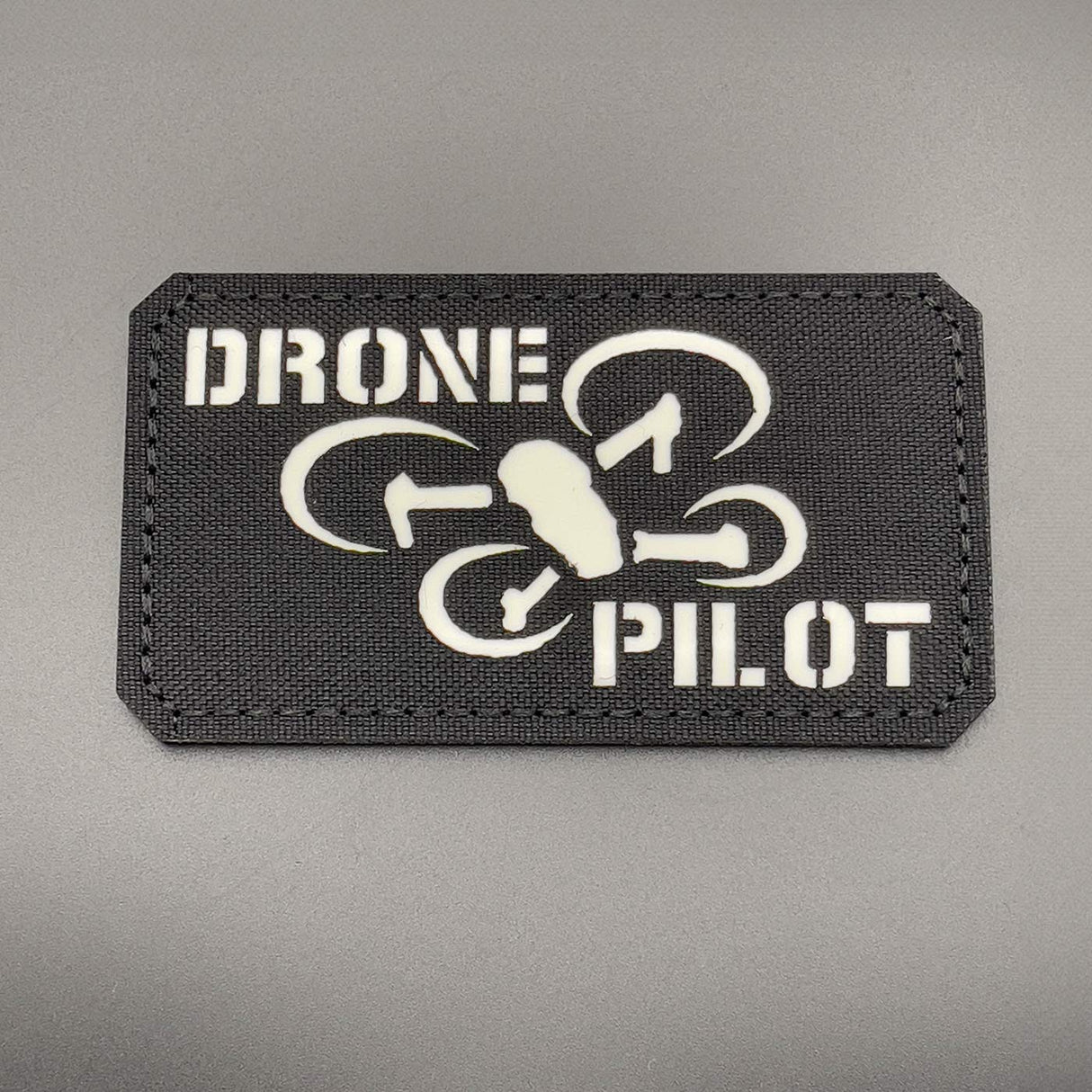 Quad Blade Drone Pilot Patch Black: Laser Cut, Glow in the Dark