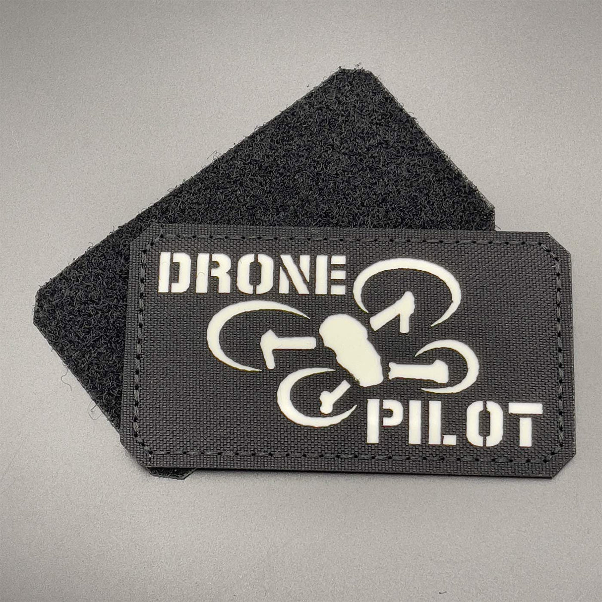 Quad Blade Drone Pilot Patch Black: Laser Cut, Glow in the Dark