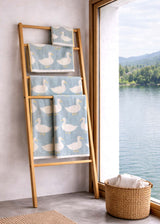 Anorak Waddling Ducks Organic Cotton Towel - Pale blue and yellow bathroom styling