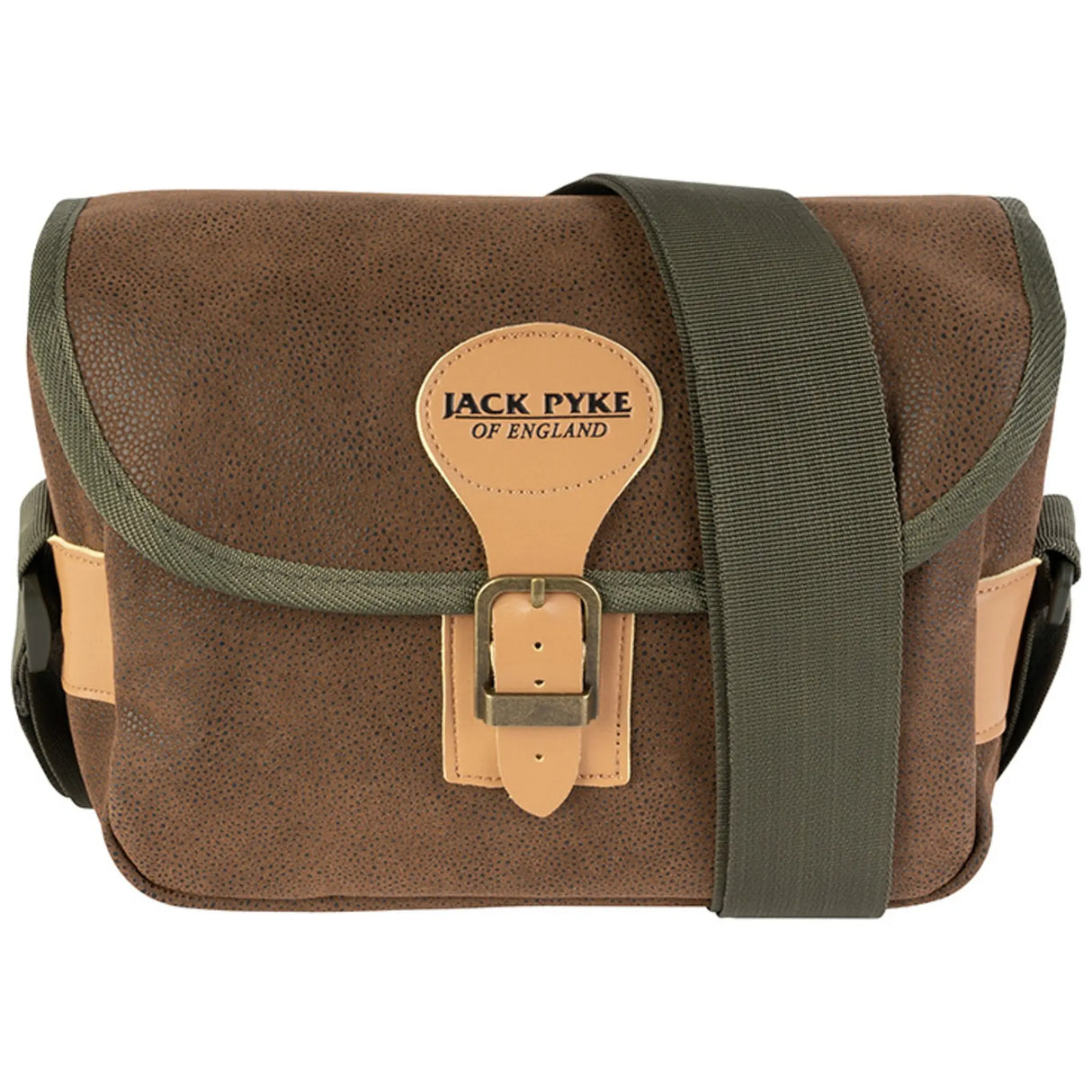 Jack Pyke Duotex Cartridge Bag - Brown front angle with buckle