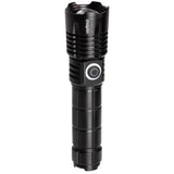 Maplin LED torch standing upright showing the side button and ridged head