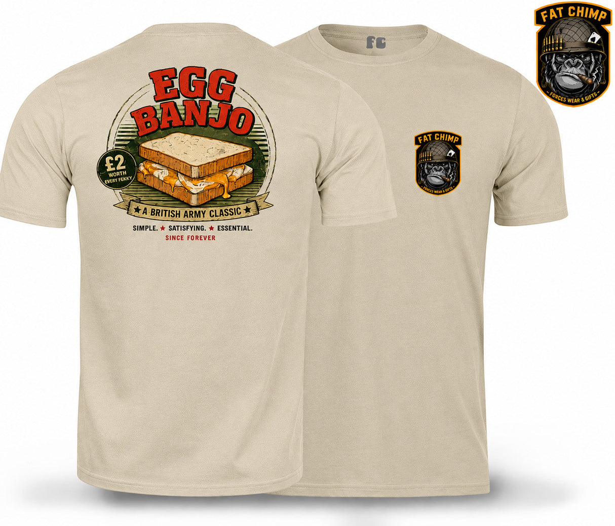 Egg Banjo Army Classic Double Print T-Shirt - Sand