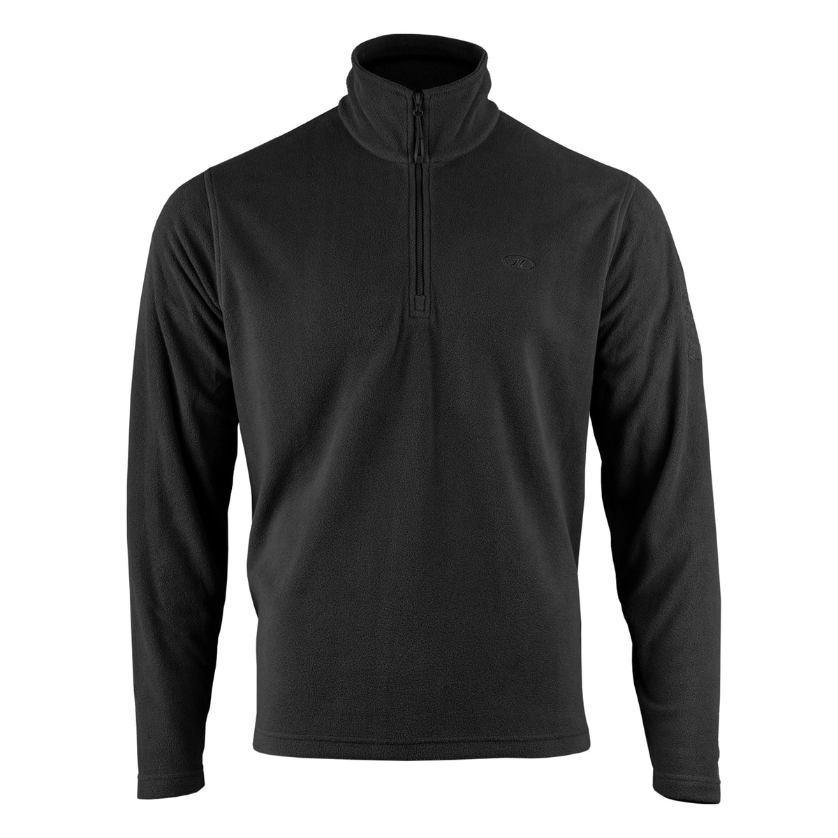 Highlander Tactical Ember Fleece Quarter Zip Top in Black, front view showing the quarter zip and stand-up collar