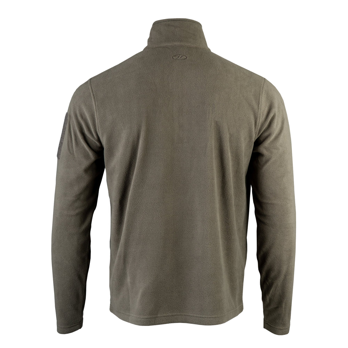 Highlander Tactical Ember Fleece Quarter Zip Top in Ranger Green, back view with the embossed Highlander logo below the collar