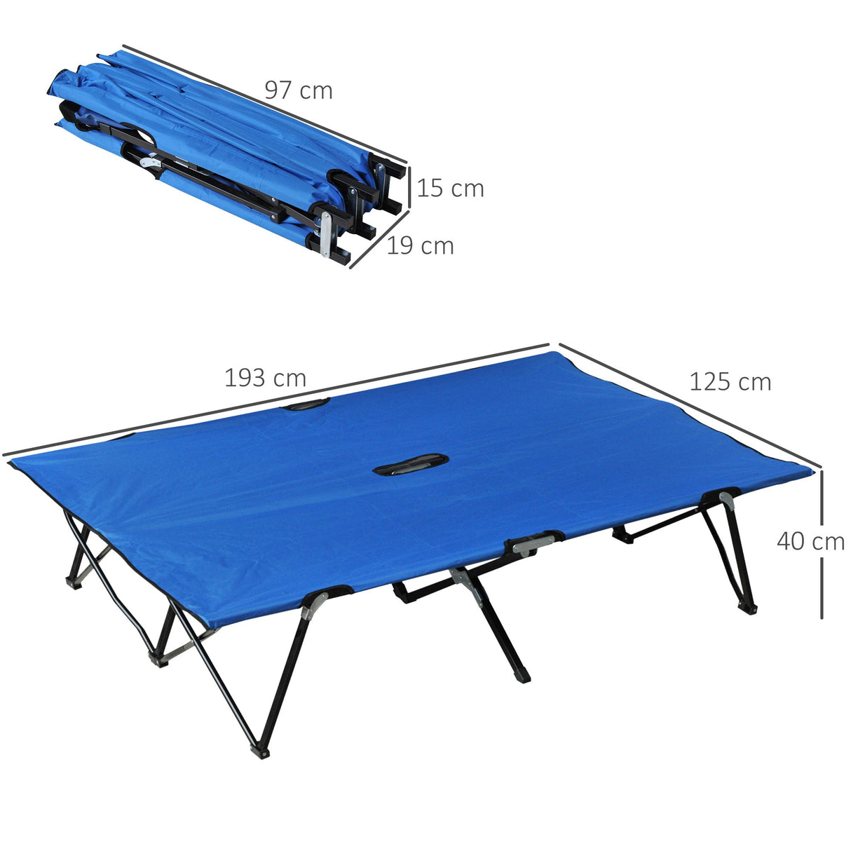 Outsunny Double Camping Cot Bed - Blue side profile