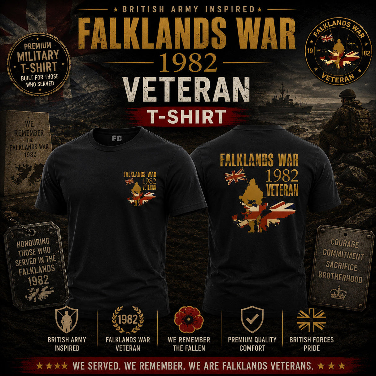 Falklands War Veteran Double Print T-Shirt - Design