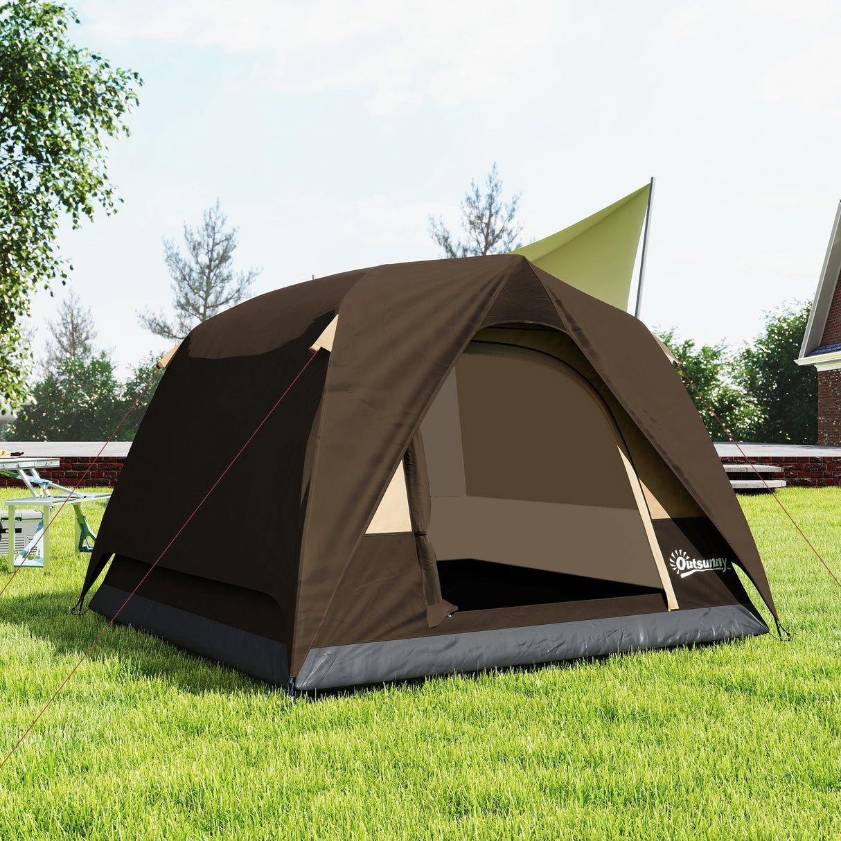Outsunny 3-4 Person Camping Tent - Brown & Khaki stakes ropes and accessories