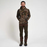Jack Pyke Fieldman Fleece Hoodie in English Oak Evo Camo from the front at distance on white background