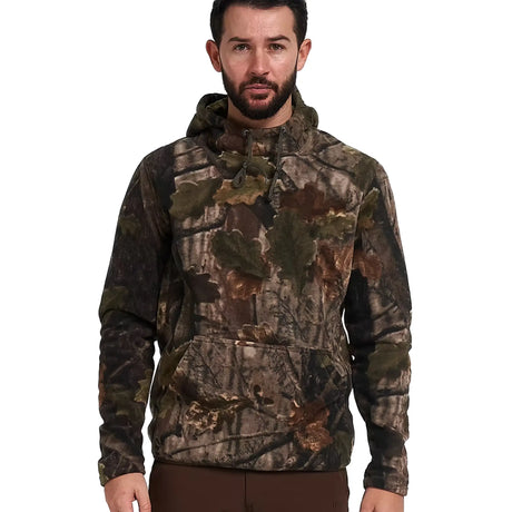 Jack Pyke Fieldman Fleece Hoodie in English Oak Evo Camo from the front on white background