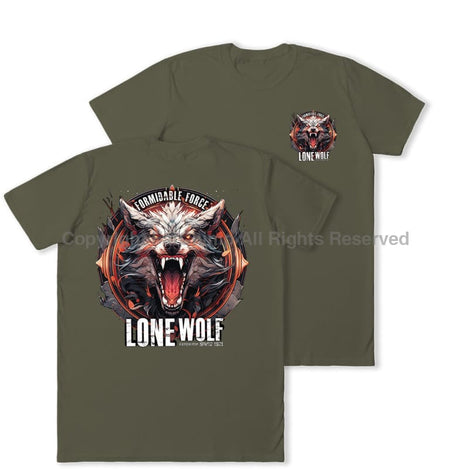 Formidable Force 'Lone Wolf' Double Printed T-Shirt - Military Green