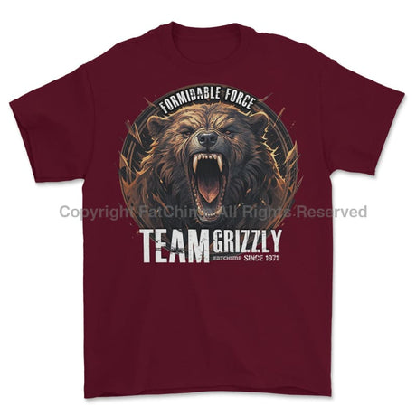 Formidable Force 'Team Grizzly' Printed T-Shirt - Maroon