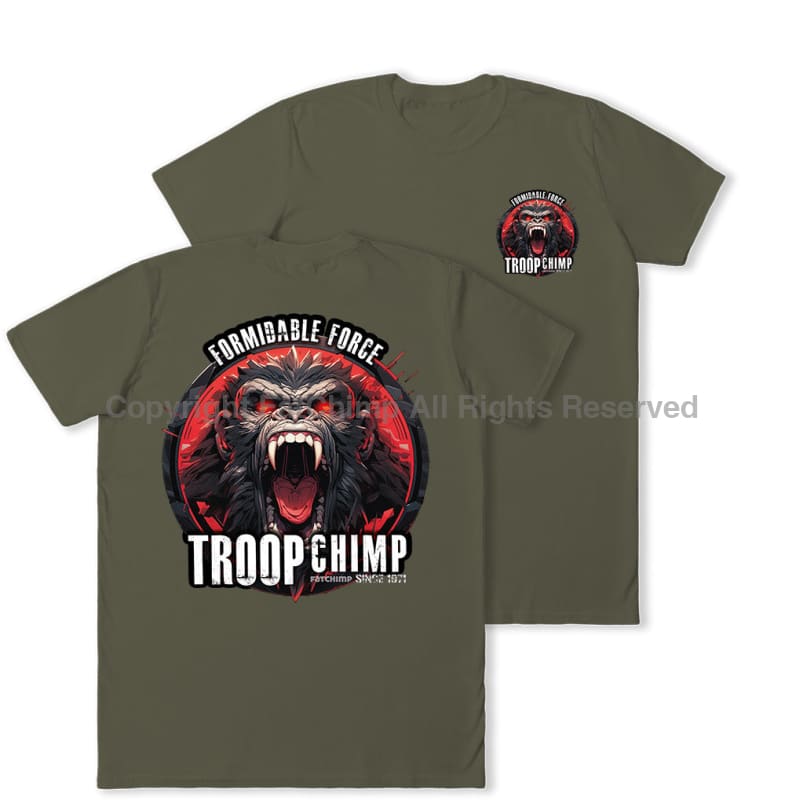 Formidable Force 'Troop Chimp' Double Printed T-Shirt - Military Green