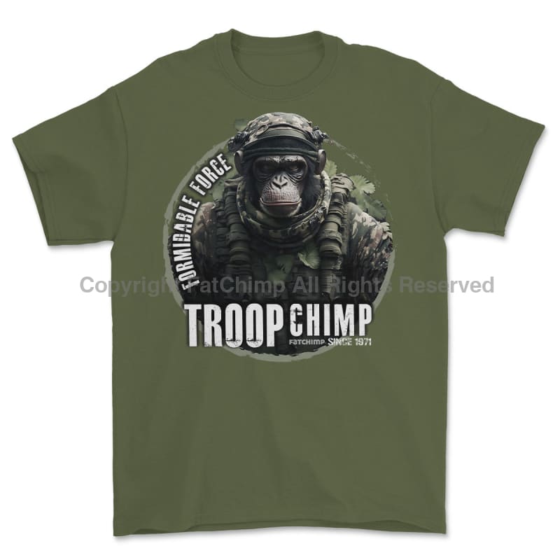Formidable Force 'Troop Chimp QRF' Printed T-Shirt - Military Green
