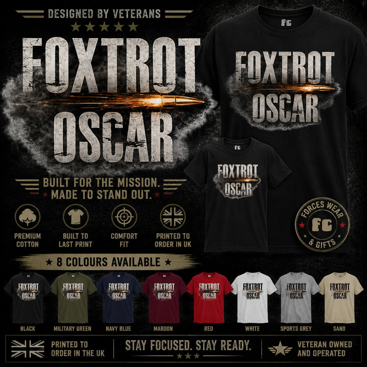 Foxtrot Oscar Military Slang Printed T-Shirt - Design