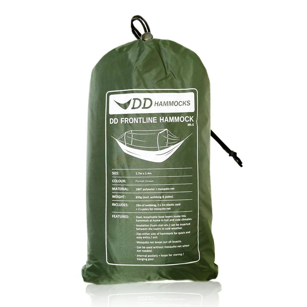 DD Frontline Hammock in forest green stuff sack