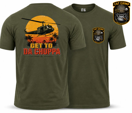 GET TO DA CHOPPER Double Print T-Shirt - Olive Green