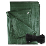 Green M-Grade Tarpaulin with 10m of 6mm Bungee Rope with a coil of black bungee rope