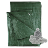 Green M-Grade Tarpaulin with 20 x 4" Bungee Balls (White) with a bundle of white bungee balls