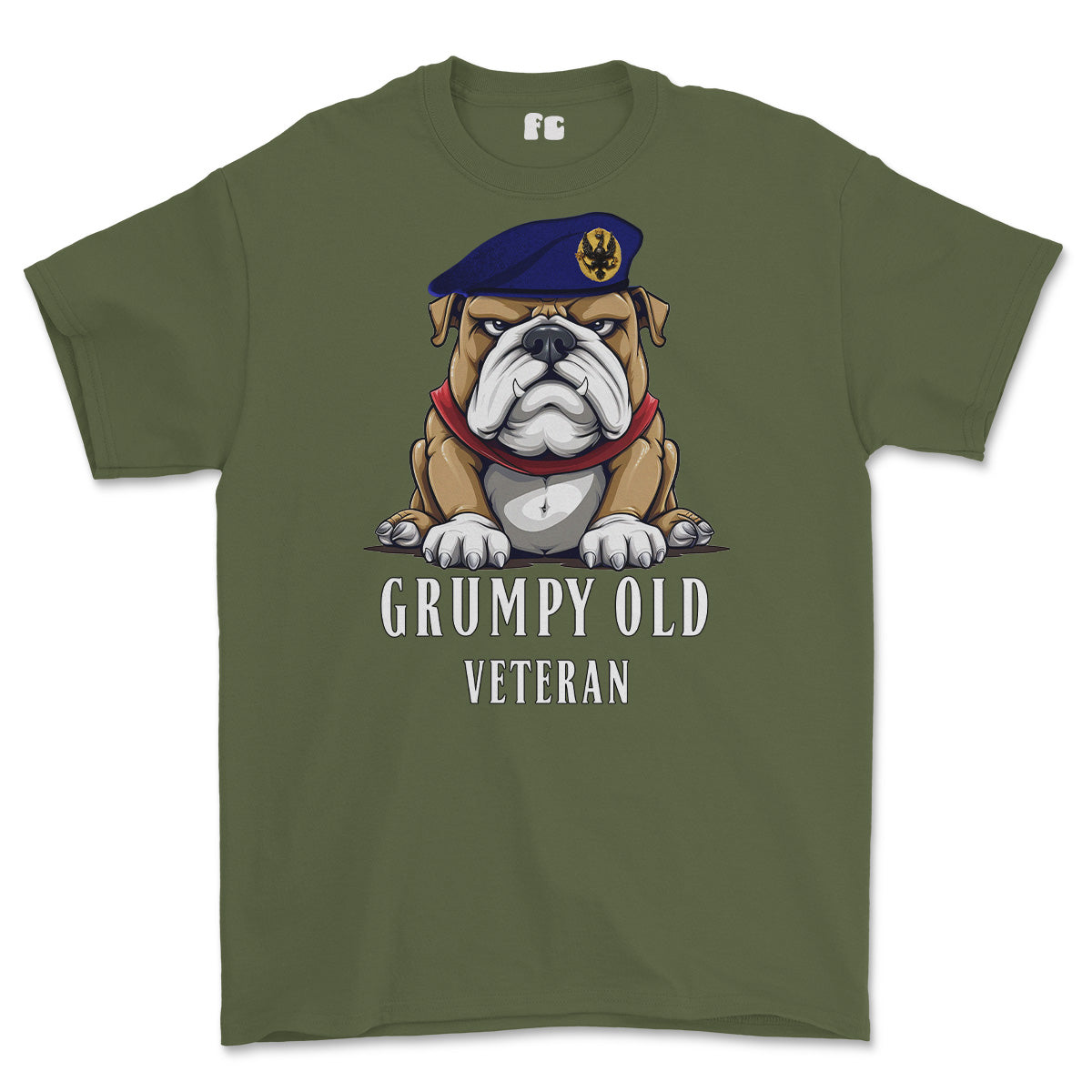 Grumpy Old 14th 20th Kings Hussars Veteran Printed T-Shirt - Olive Green