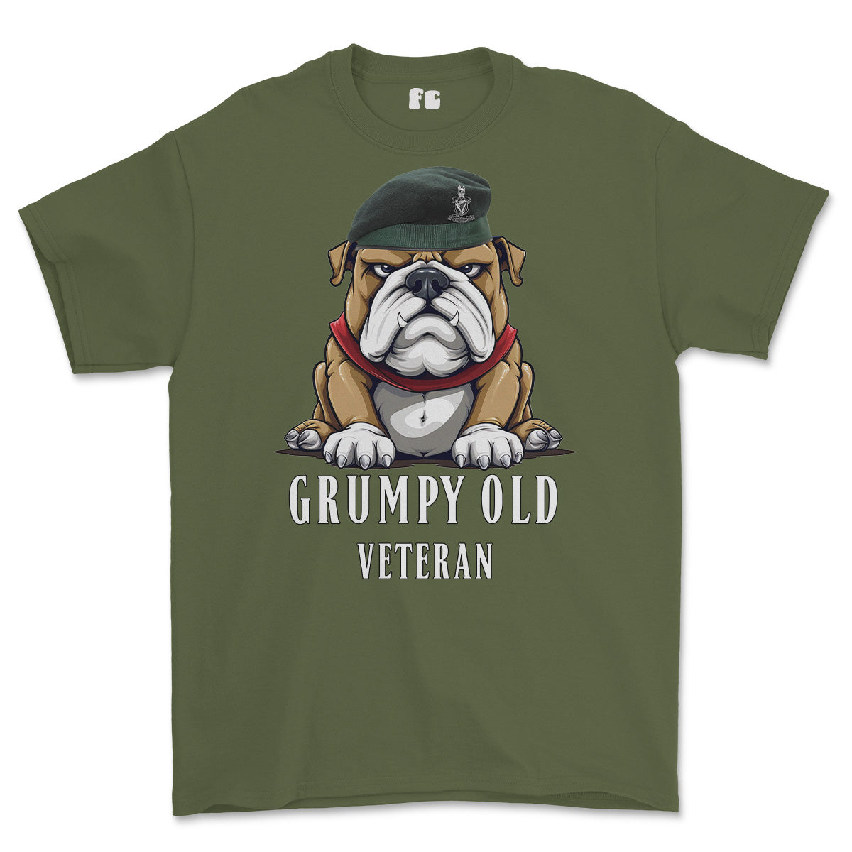 Grumpy Old Queens Royal Hussars Veteran Printed T-Shirt - Olive Green