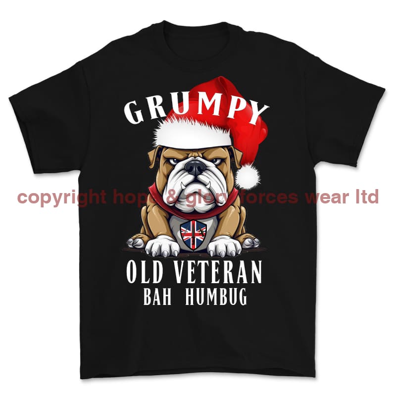 Grumpy Old British Veteran Christmas Printed T-Shirt - Black