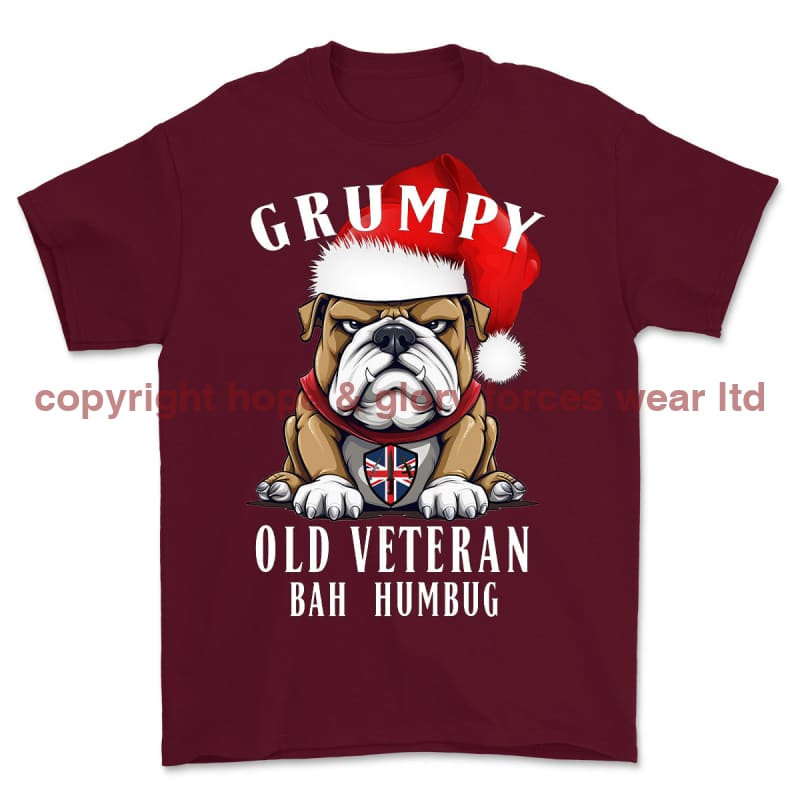 Grumpy Old British Veteran Christmas Printed T-Shirt - Maroon