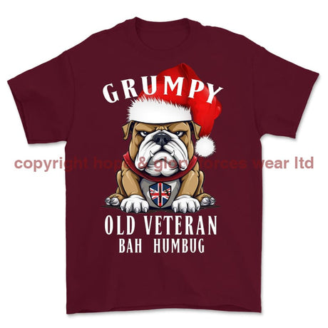 Grumpy Old British Veteran Christmas Printed T-Shirt - Maroon