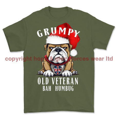 Grumpy Old British Veteran Christmas Printed T-Shirt - Military Green