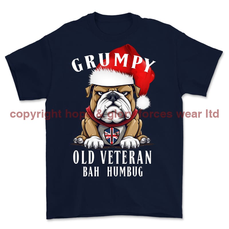 Grumpy Old British Veteran Christmas Printed T-Shirt - Navy Blue