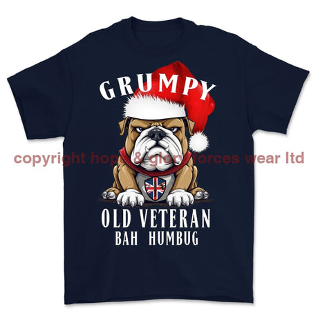 Grumpy Old British Veteran Christmas Printed T-Shirt - Navy Blue