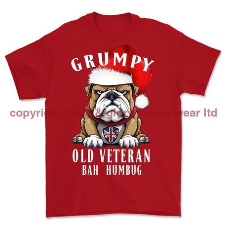 Grumpy Old British Veteran Christmas Printed T-Shirt - Red
