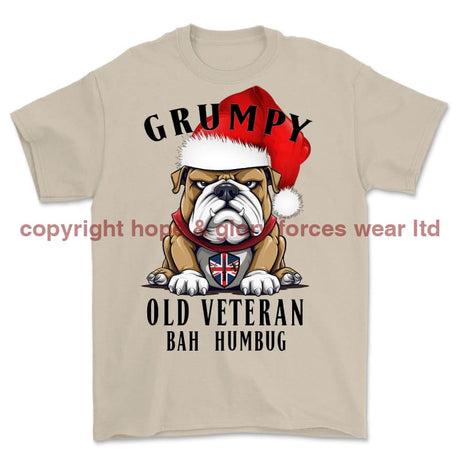 Grumpy Old British Veteran Christmas Printed T-Shirt - Sand