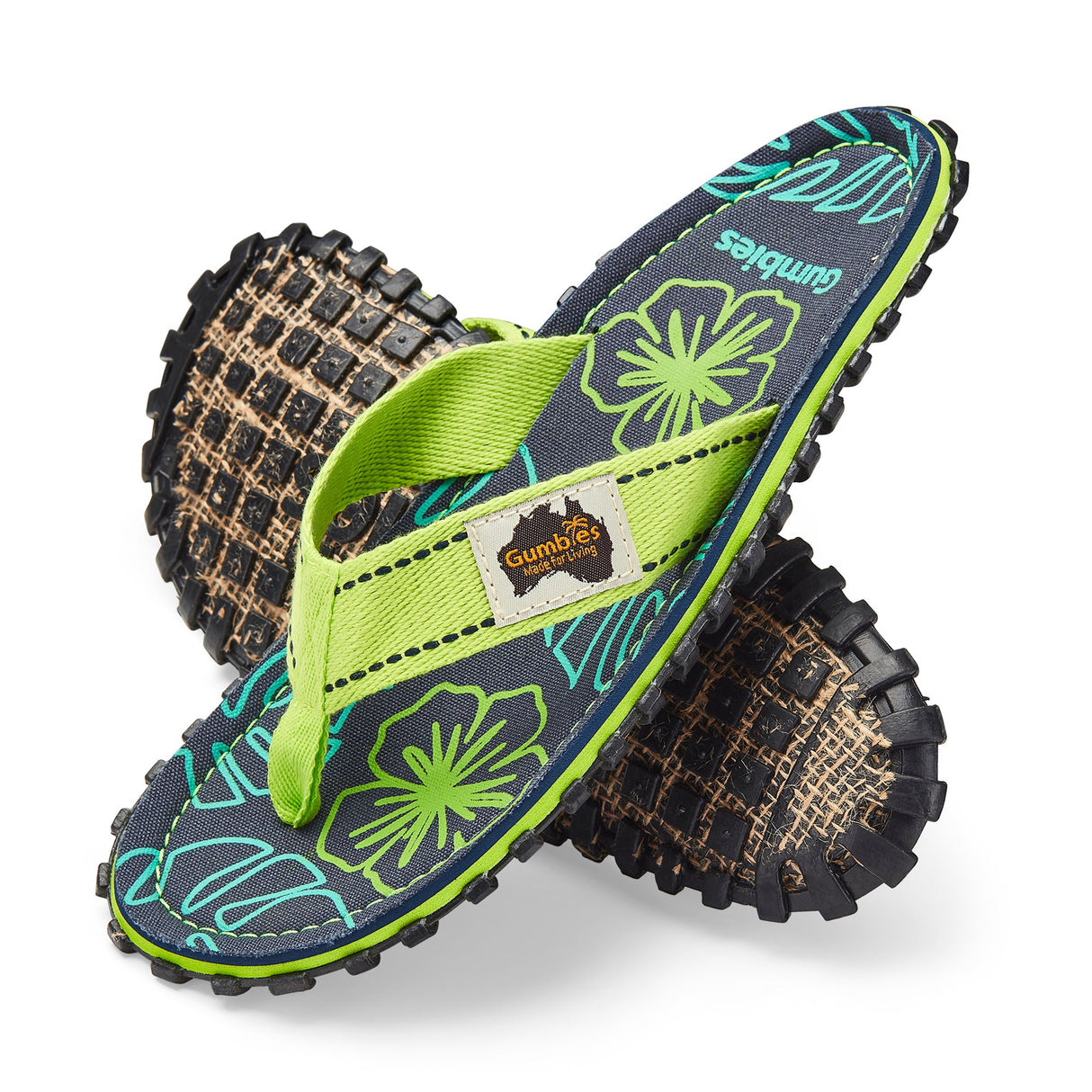 Gumbies Islander Flip-Flops - Women's Lime Hibiscus colourway front