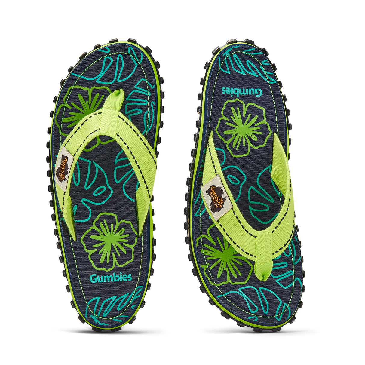 Gumbies Islander Flip-Flops - Women's Lime Hibiscus alternate view 2