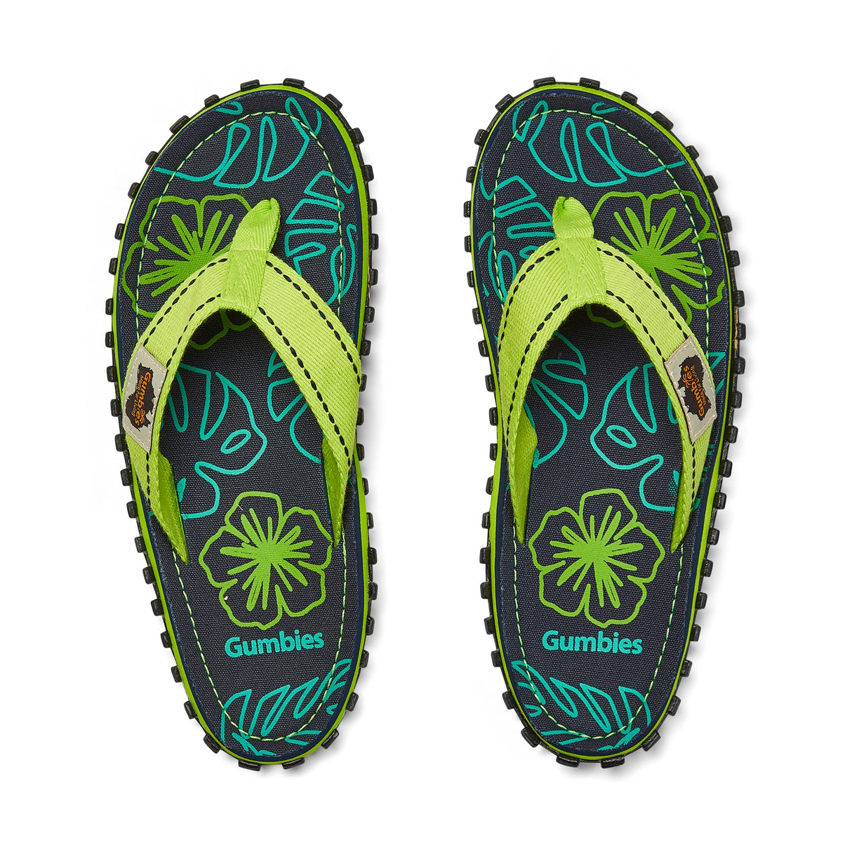 Gumbies Islander Flip-Flops - Men's Lime Hibiscus alternate view 3