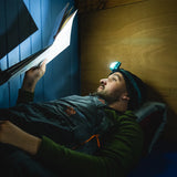 Highlander Hadar Rechargeable Head Torch in the outdoors for camping