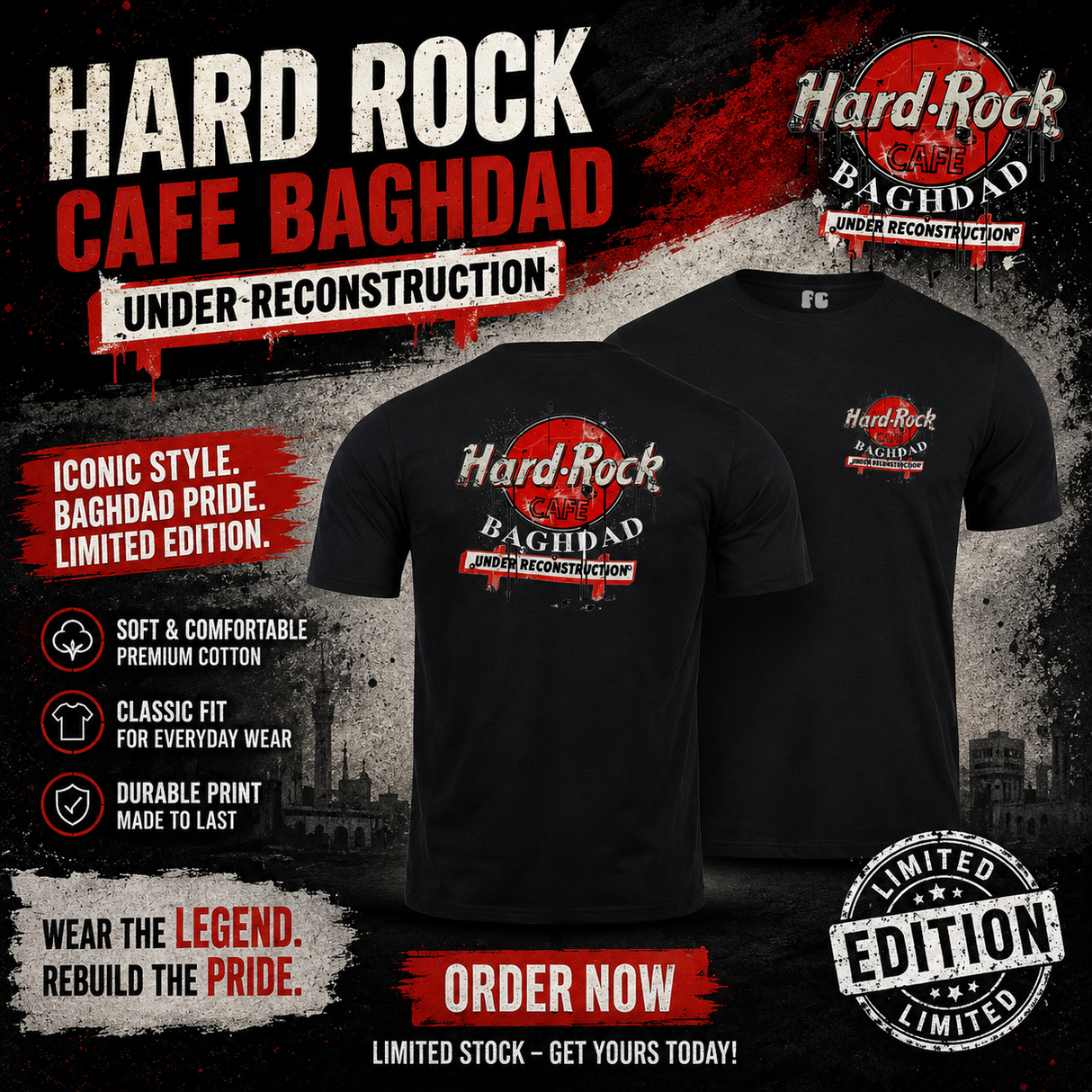 Hard Rock Cafe Baghdad Retro Double Print T-Shirt - Design