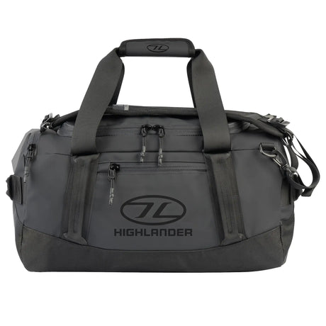 Highlander Hauler Waterproof Duffel Bag 30L in black from the front on white background
