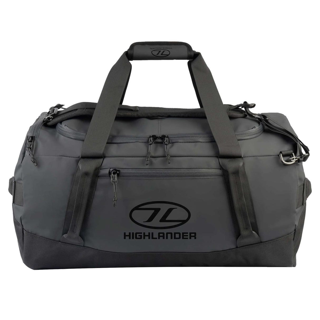 Highlander Hauler Duffel Bag 65L in black from the front on white background