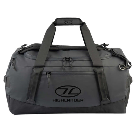 Highlander Hauler Duffel Bag 65L in black from the front on white background
