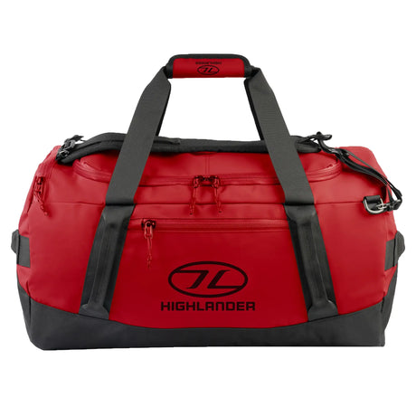 Highlander Hauler Duffel Bag 65L in red from the front on white background