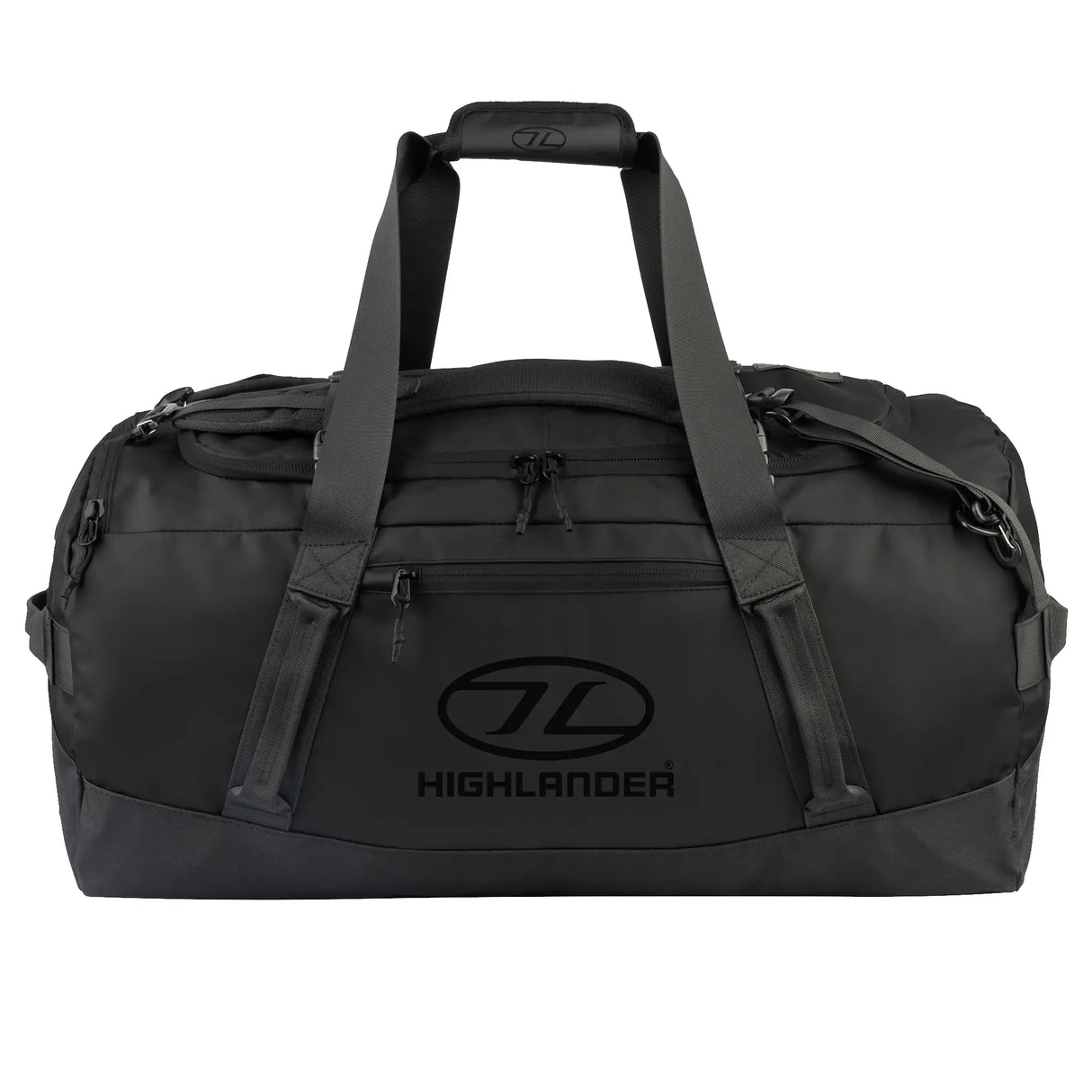 Highlander Hauler Duffle 90L in black from the front