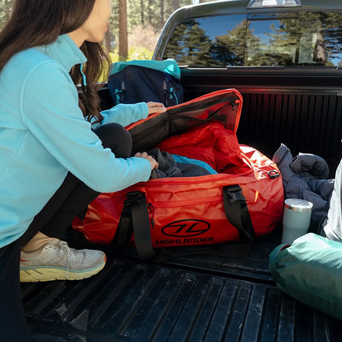 Highlander Hauler Waterproof Duffel bag in red for weekends away, travel, car storage