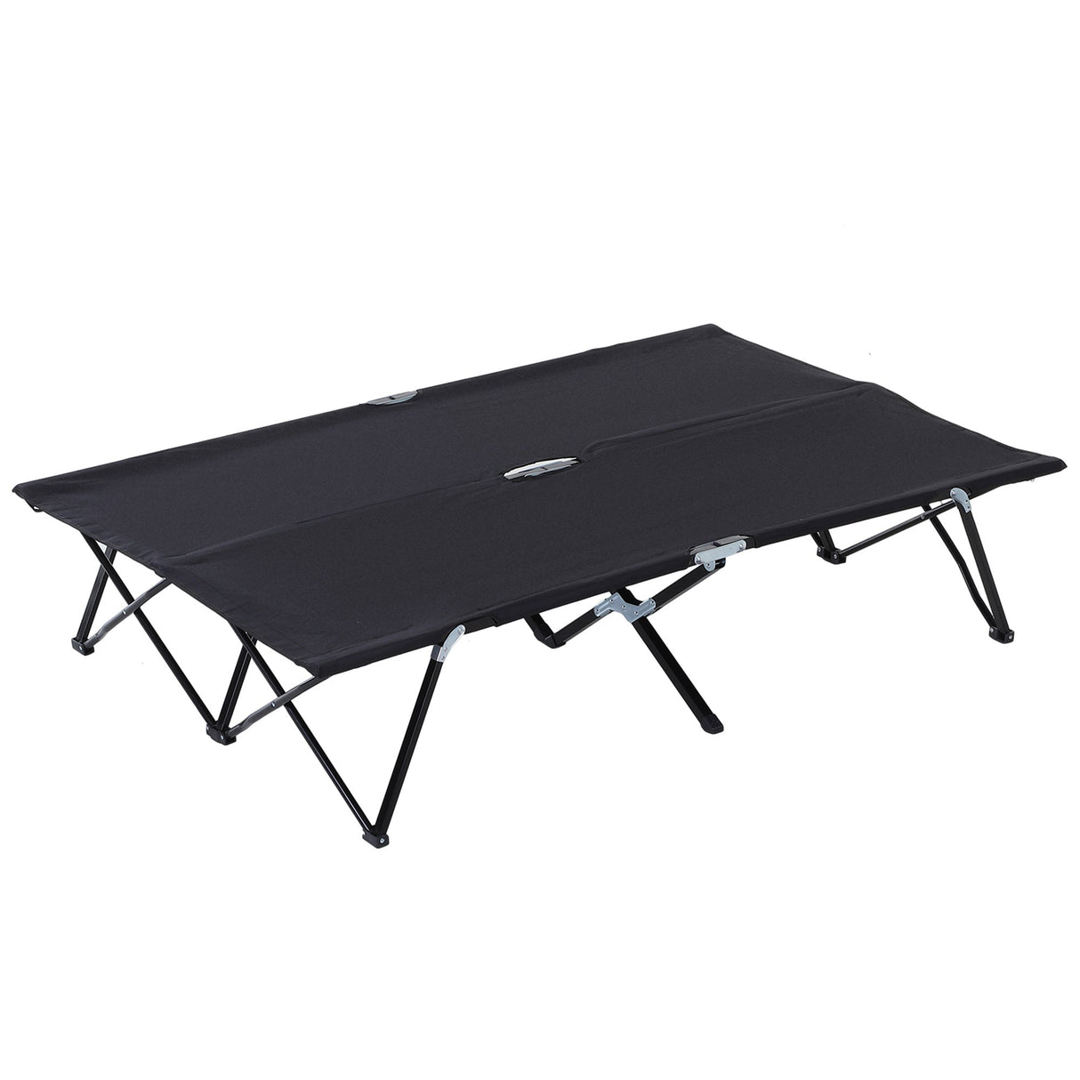 Outsunny Double Camping Cot Bed - Black assembled front view