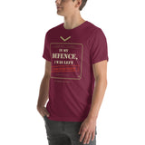 In My Defence, I Was Left Unsupervised T-Shirt in Maroon, worn by a model, angled left view
