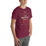 In My Defence, I Was Left Unsupervised T-Shirt in Maroon, worn by a model, angled right view