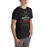 In My Defence, I Was Left Unsupervised T-Shirt in Vintage Black, worn by a model, angled right view